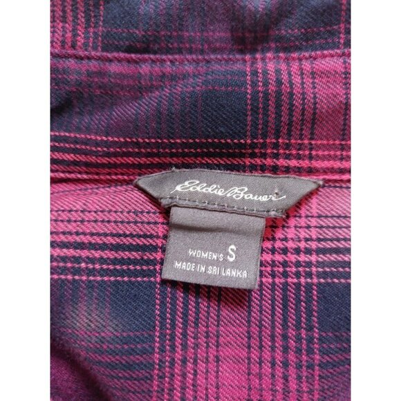 Eddie Bauer Womens Shirt Small Pink Black Soft Checkered Plaid Button Up Collar - Picture 9 of 11